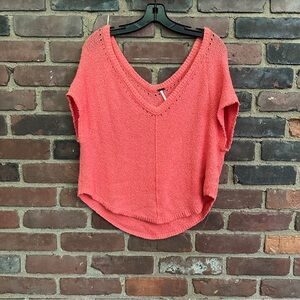 Free People Summer Romance Oversize Knit Sweater Top in Coral Sz XS